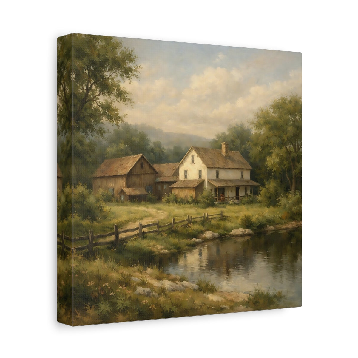 Side Mockup 9. Nature Farmhouse Green And Brown shown as stretched canvas wall art