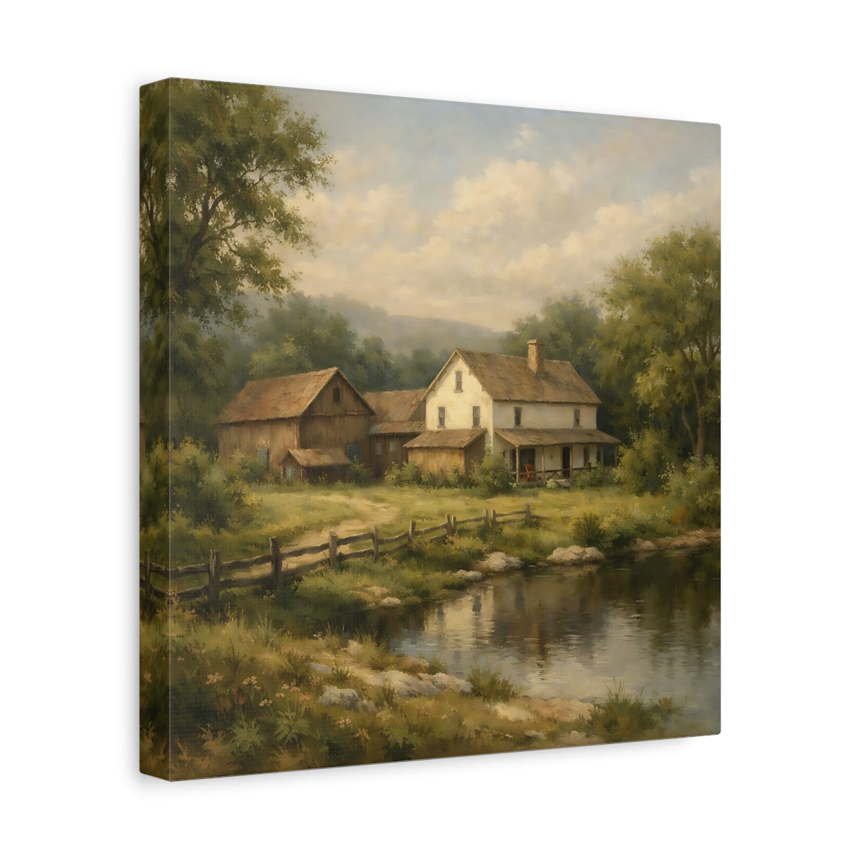 Side Mockup 8. Nature Farmhouse Green And Brown shown as stretched canvas wall art
