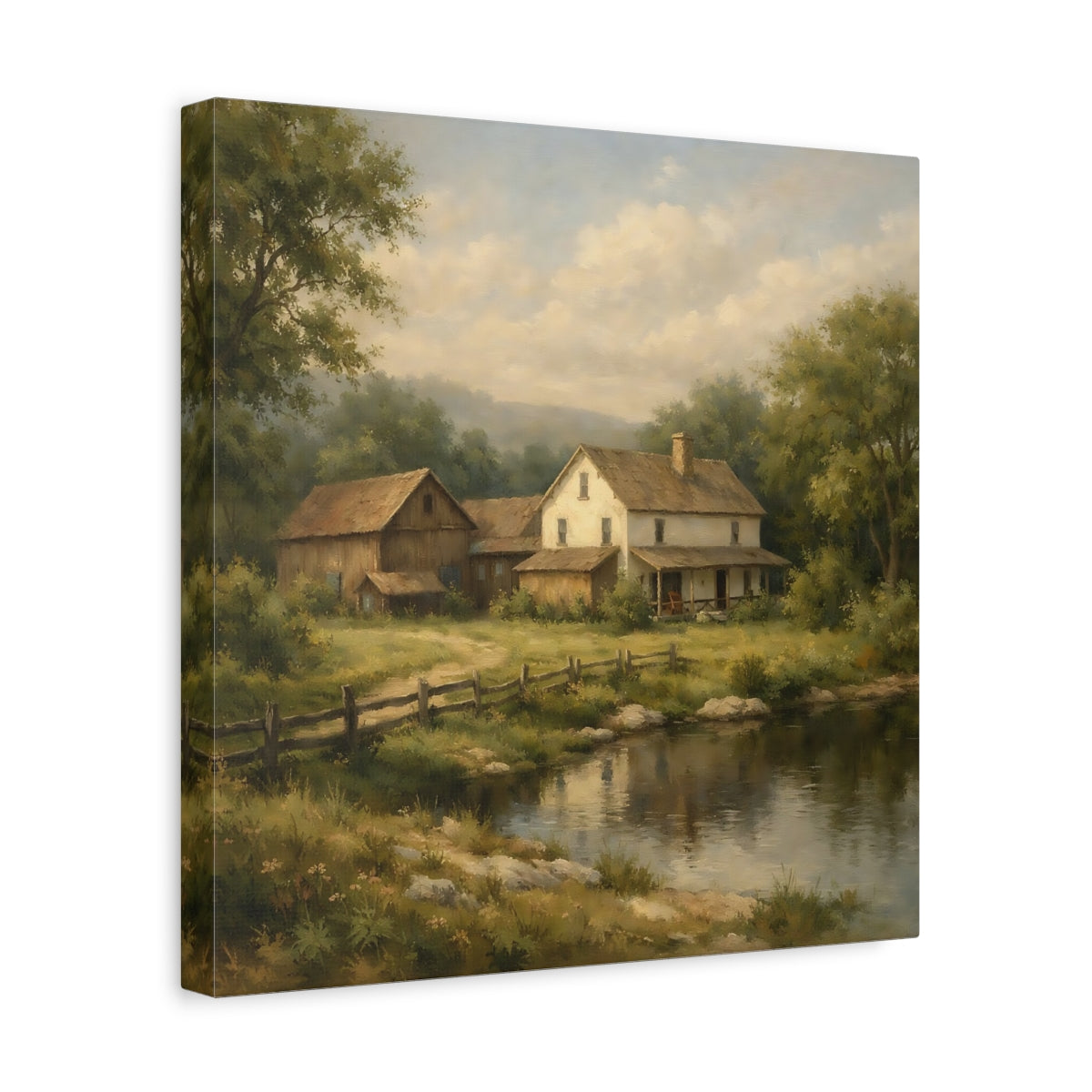 Side Mockup 7. Nature Farmhouse Green And Brown shown as stretched canvas wall art