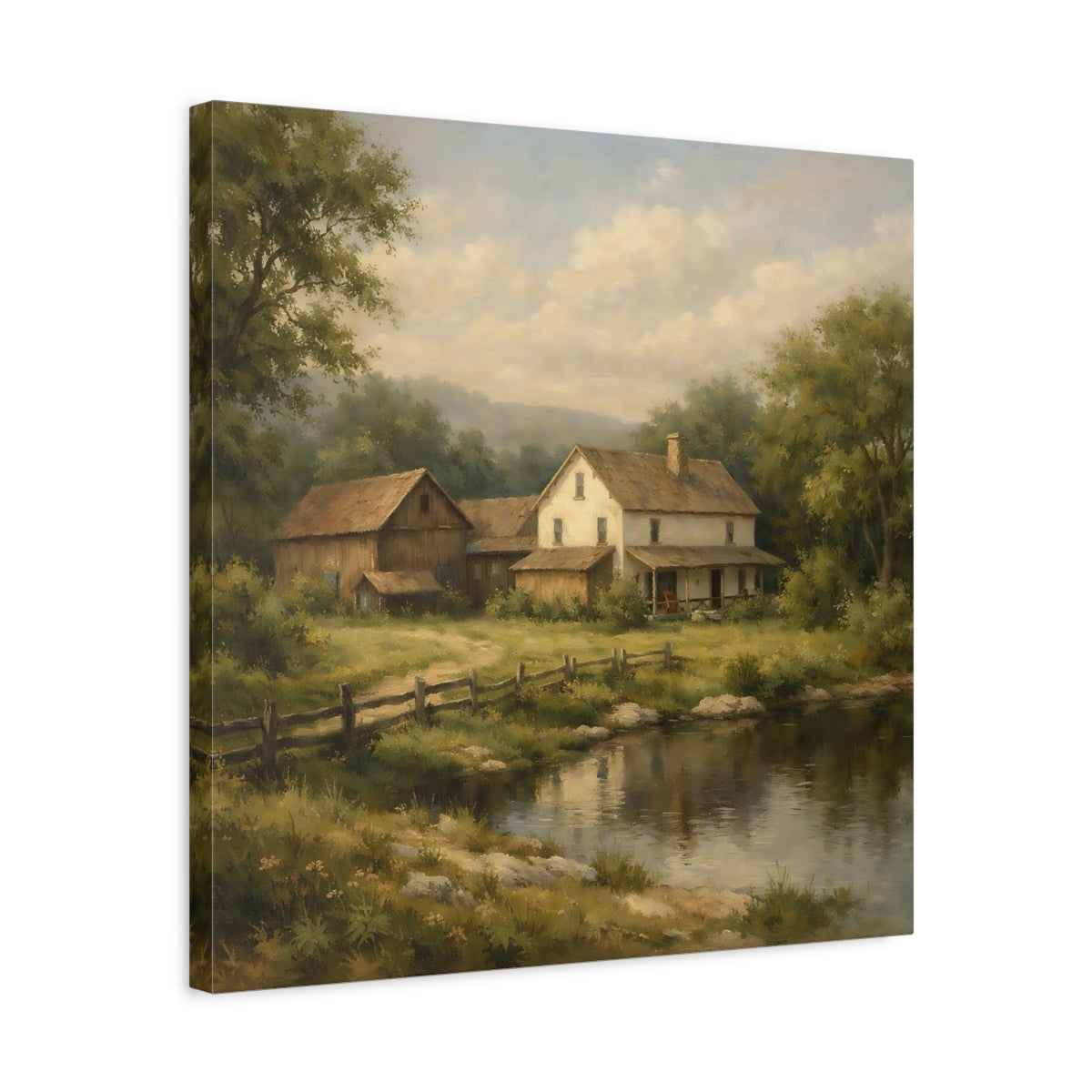 Side Mockup 5. Nature Farmhouse Green And Brown shown as stretched canvas wall art