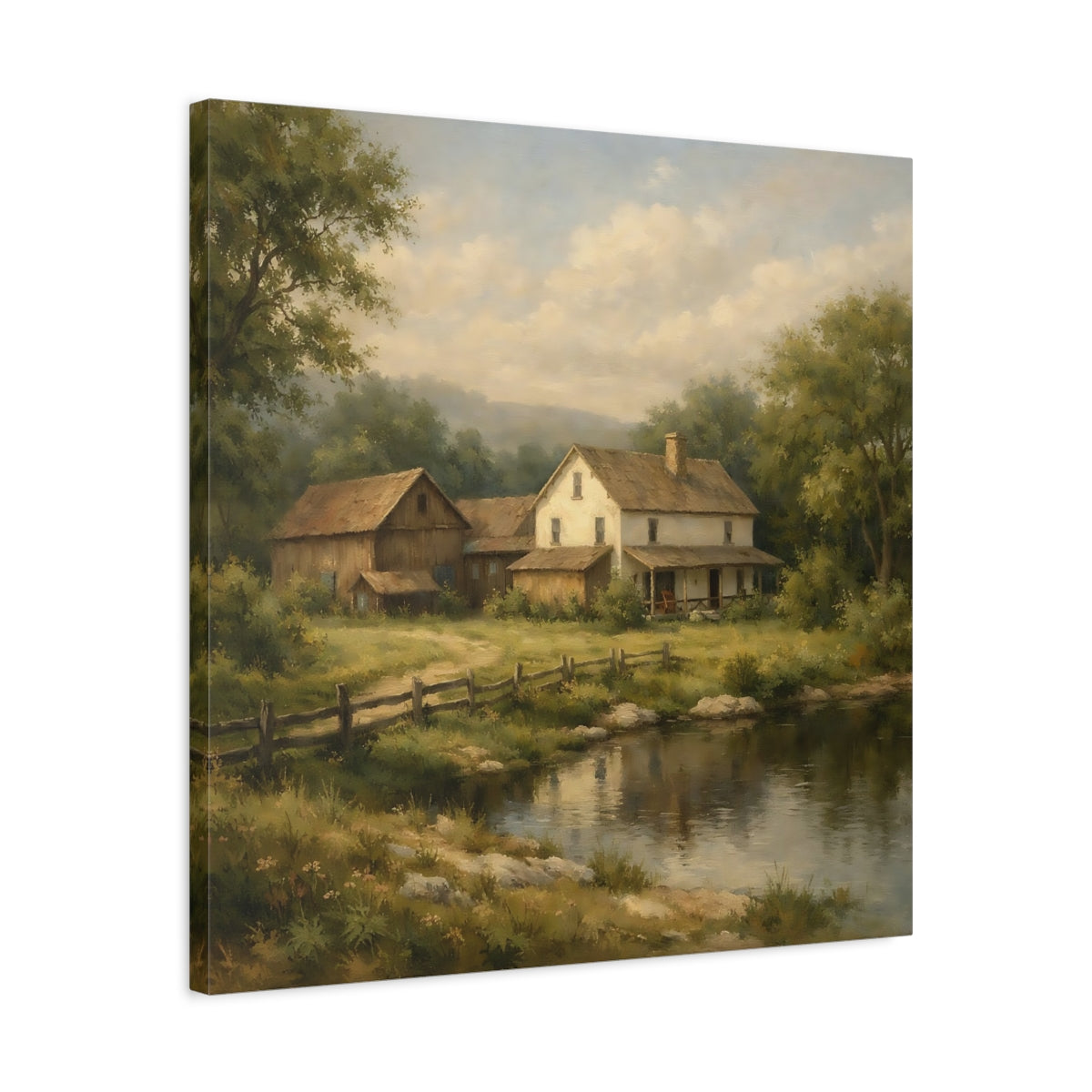 Side Mockup 4. Nature Farmhouse Green And Brown shown as stretched canvas wall art