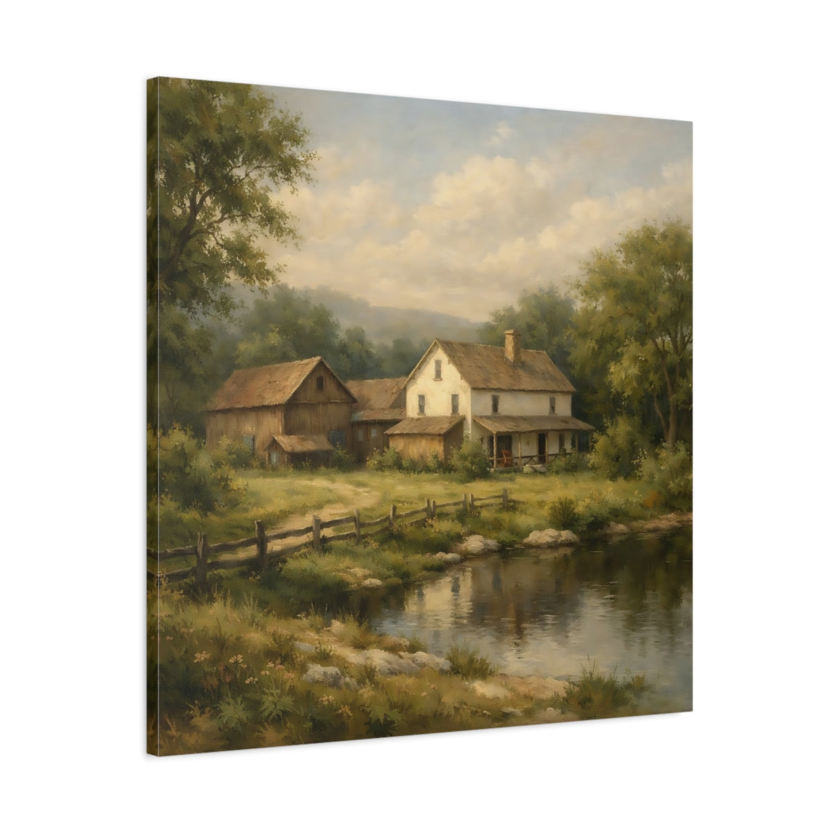 Side Mockup 3. Nature Farmhouse Green And Brown shown as stretched canvas wall art