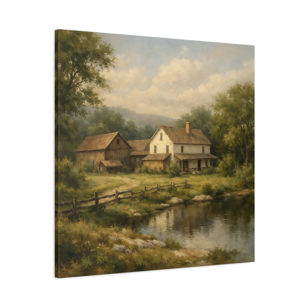 Side Mockup 2. Nature Farmhouse Green And Brown shown as stretched canvas wall art