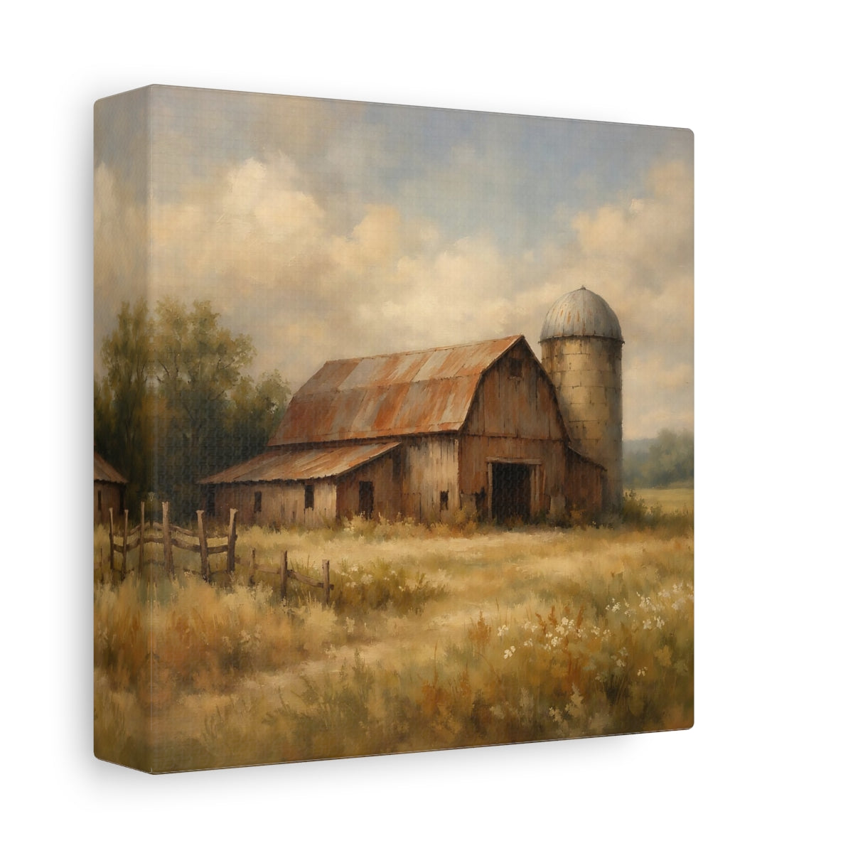 Side Mockup 1. Nature Rustic Barn Rustic Farmhouse shown as stretched canvas wall art