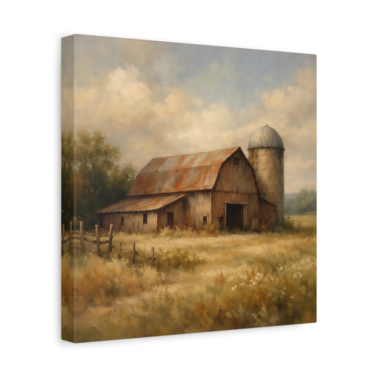 Side Mockup 8. Nature Rustic Barn Rustic Farmhouse shown as stretched canvas wall art
