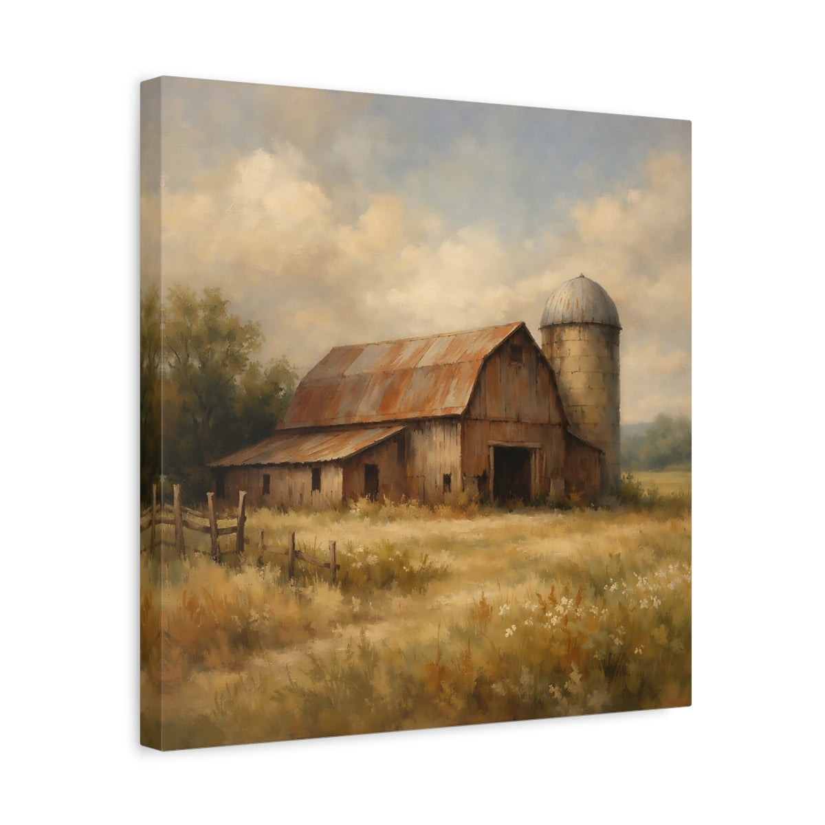 Side Mockup 6. Nature Rustic Barn Rustic Farmhouse shown as stretched canvas wall art