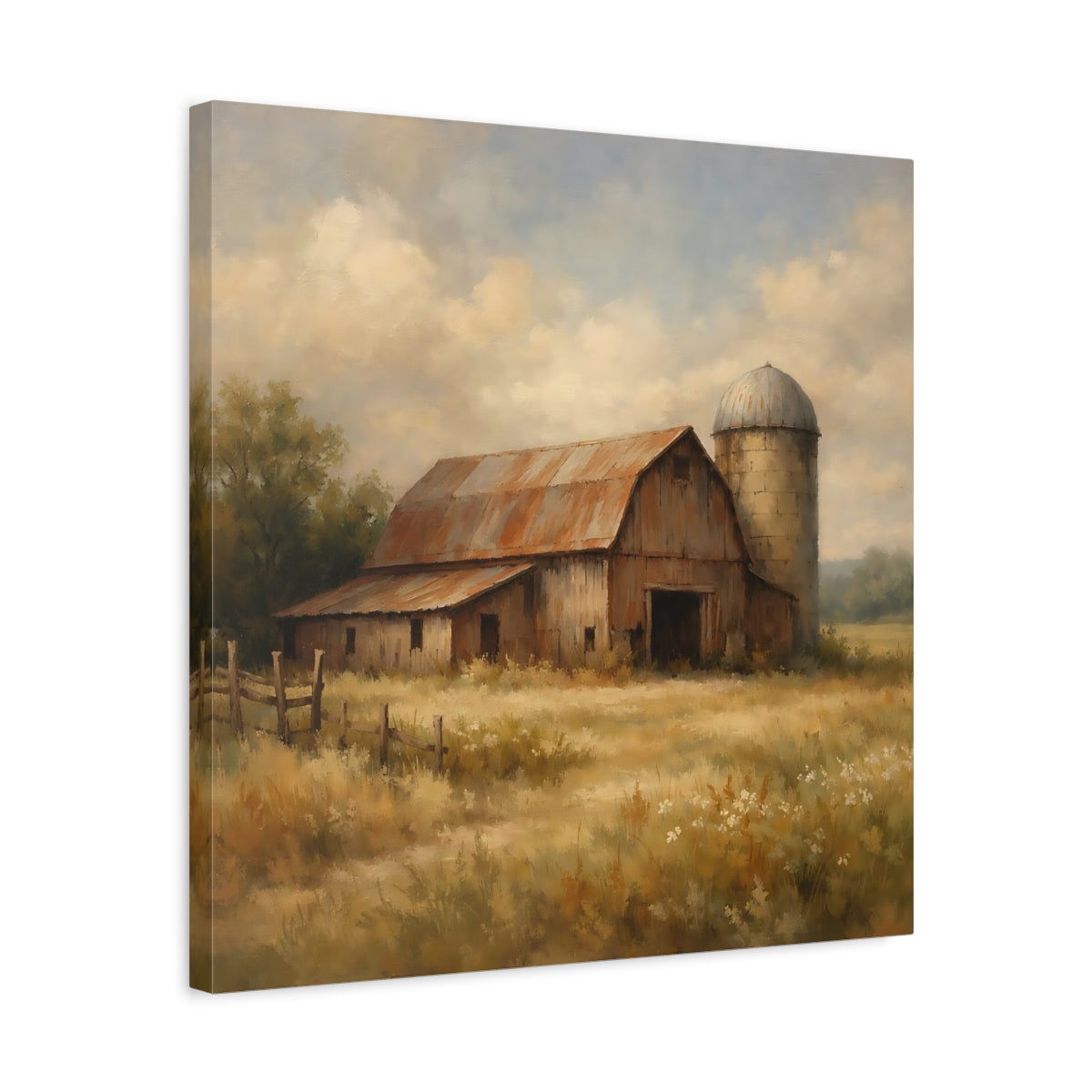 Side Mockup 5. Nature Rustic Barn Rustic Farmhouse shown as stretched canvas wall art