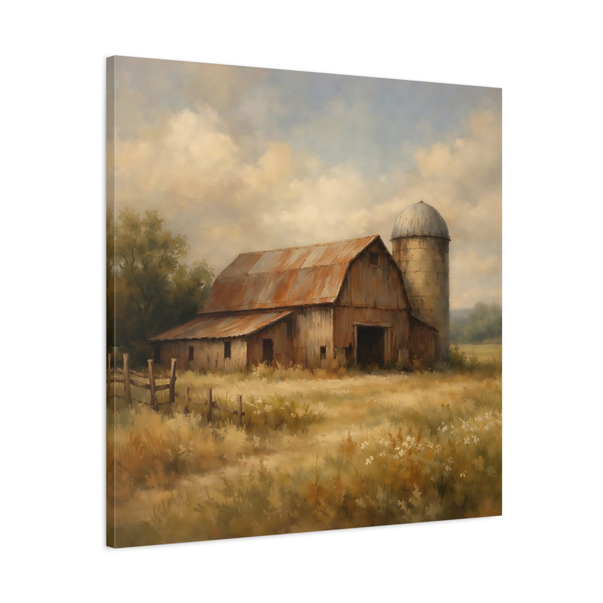 Side Mockup 3. Nature Rustic Barn Rustic Farmhouse shown as stretched canvas wall art