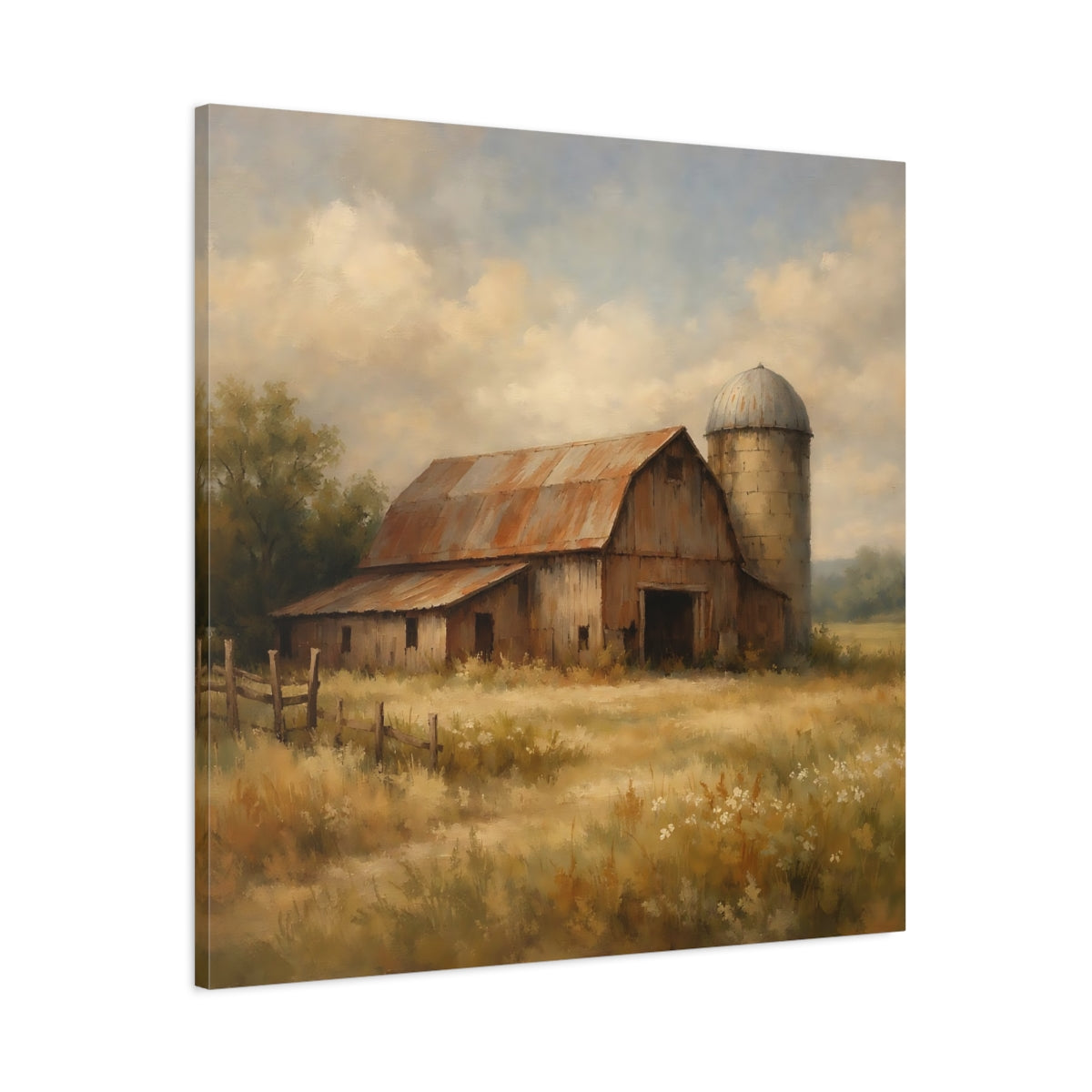 Side Mockup 2. Nature Rustic Barn Rustic Farmhouse shown as stretched canvas wall art