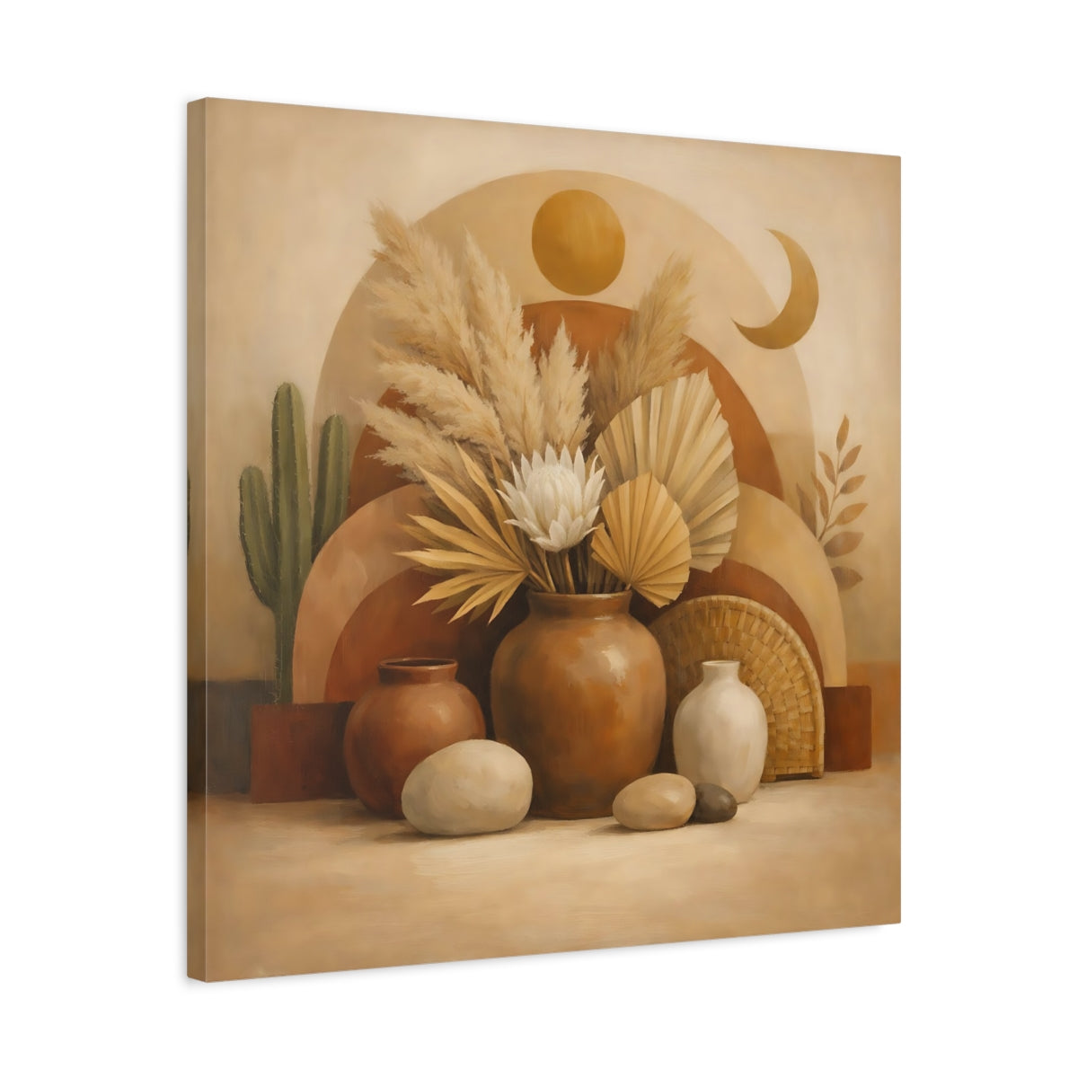 Side Mockup 4. Nature Boho Still Life Brown And Beige shown as stretched canvas wall art