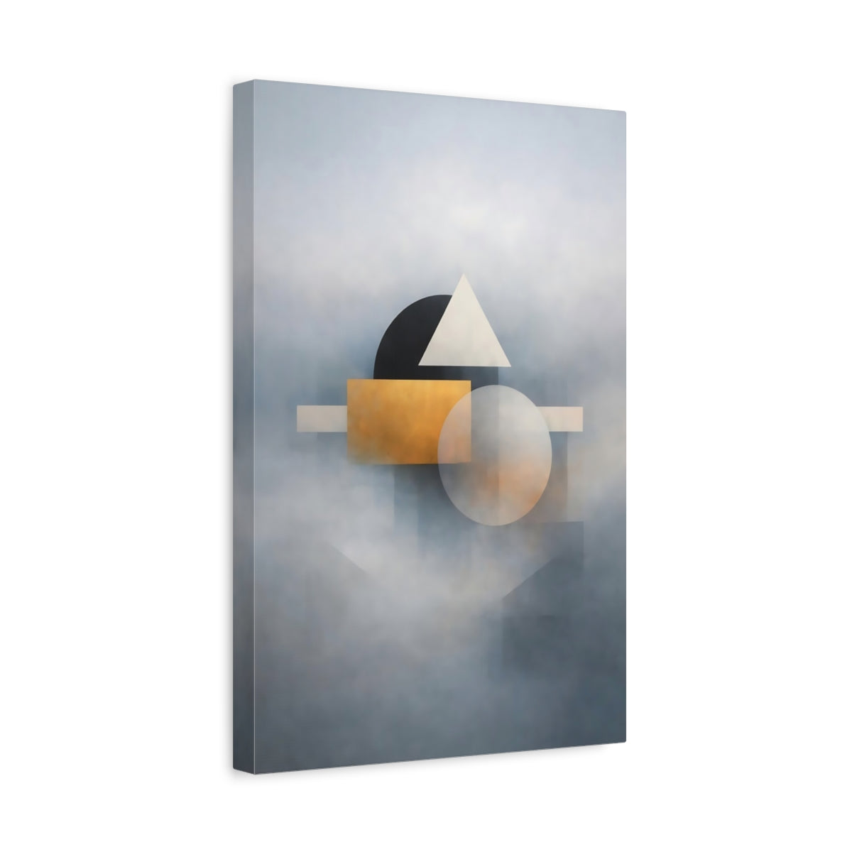 Side Mockup 4. Abstract Geometric Shapes Gold And Gray Abstract shown as stretched canvas wall art