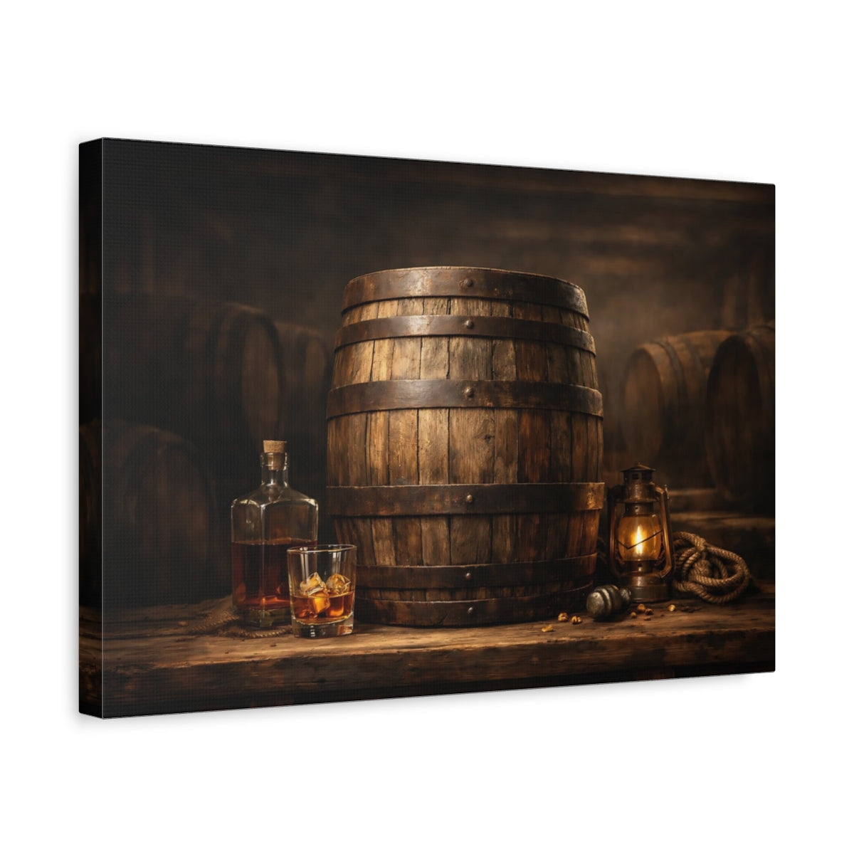 Light Balance Whiskey Barrel Wooden Vintage - Canvas Wall Art Print