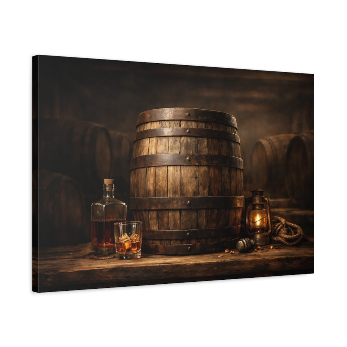 Light Balance Whiskey Barrel Wooden Vintage - Canvas Wall Art Print