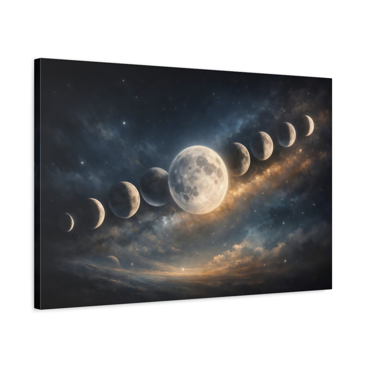 Science Fiction Lunar Phases Blue And Gold Space Art - Canvas Wall Art Print