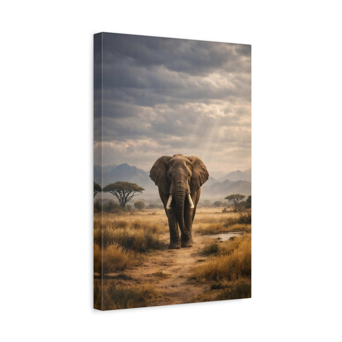 Side Mockup 4. Animals Elephant Earthy Elephant shown as stretched canvas wall art