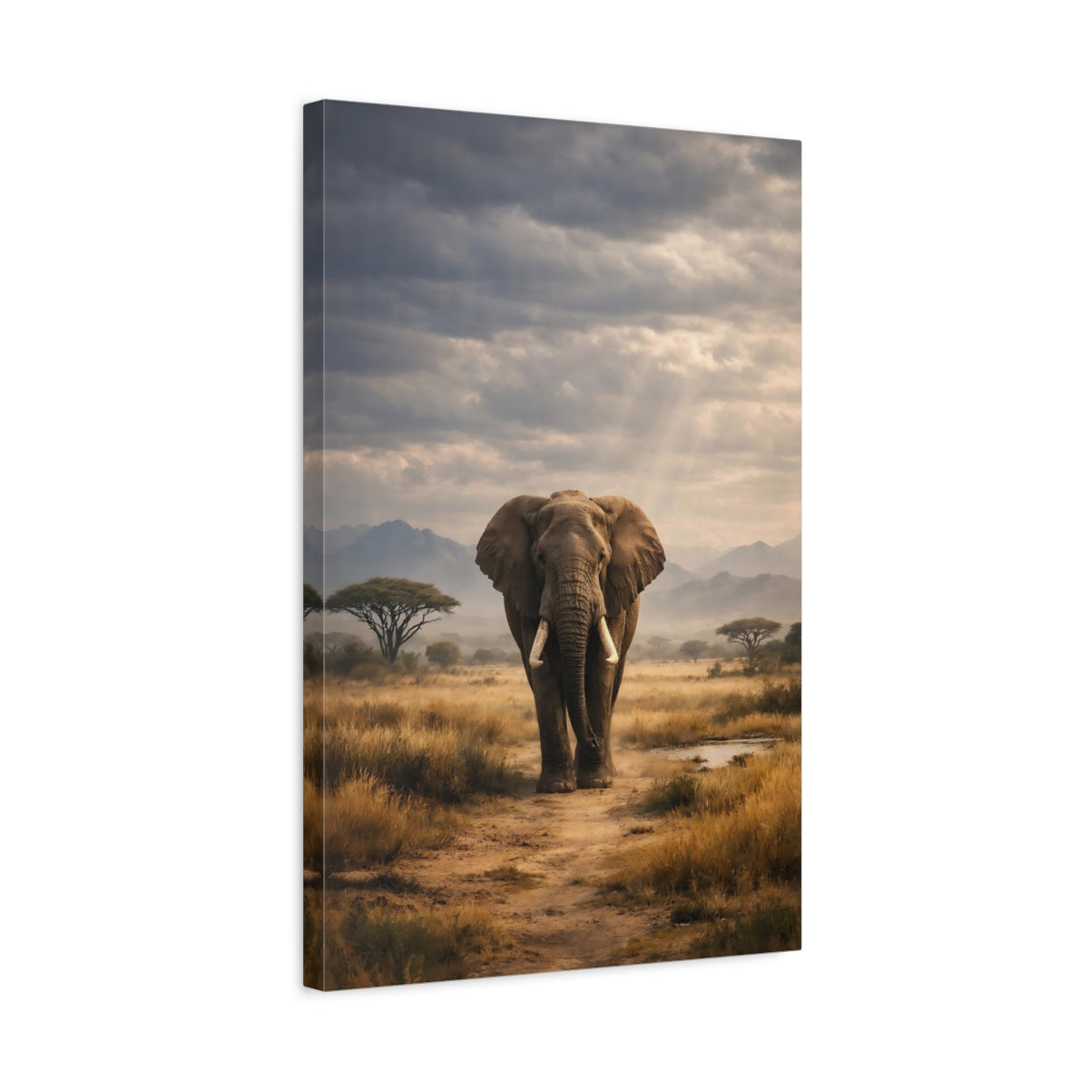 Side Mockup 3. Animals Elephant Earthy Elephant shown as stretched canvas wall art