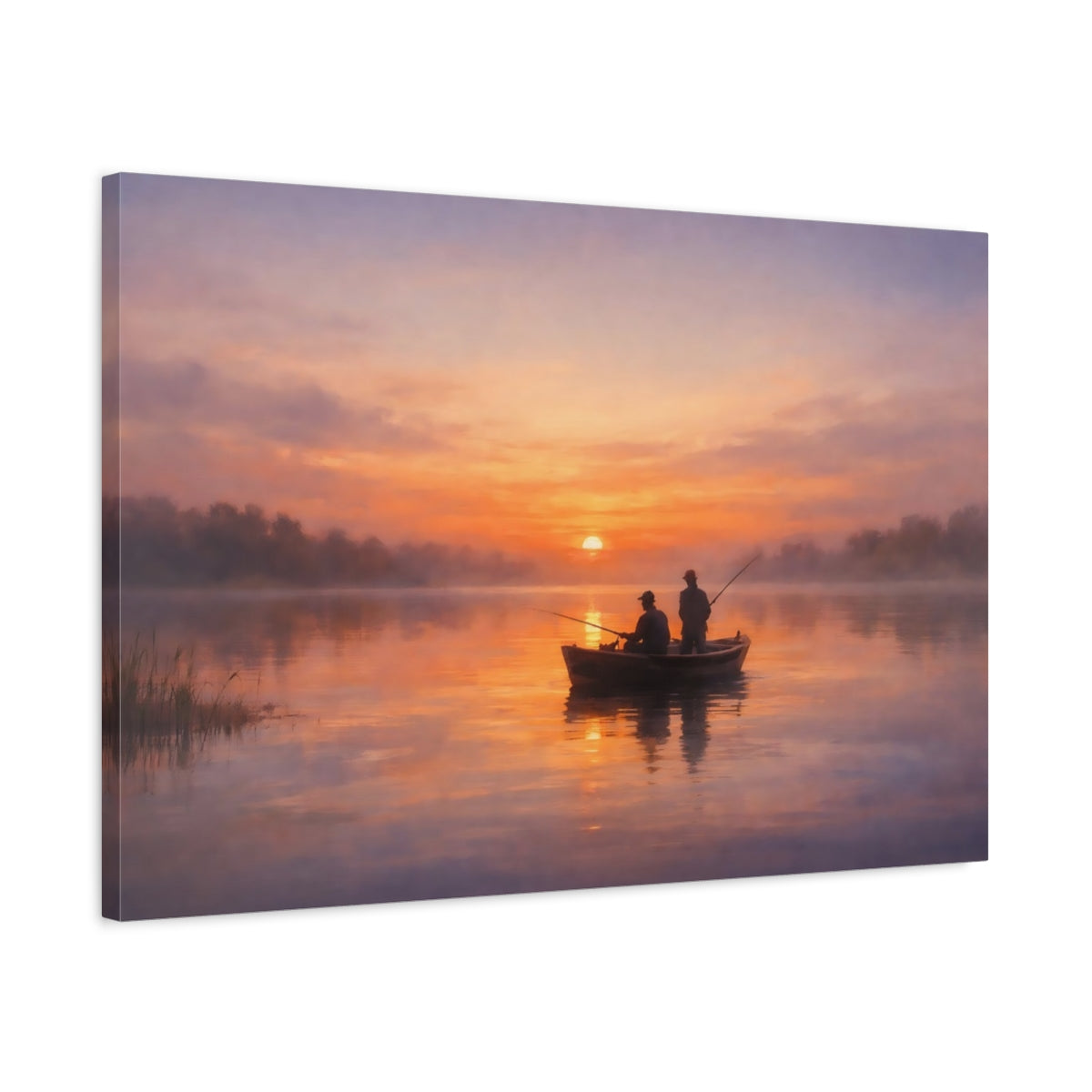 Contemporary Sunset Fishing Fishermen Nature - Canvas Wall Art Print