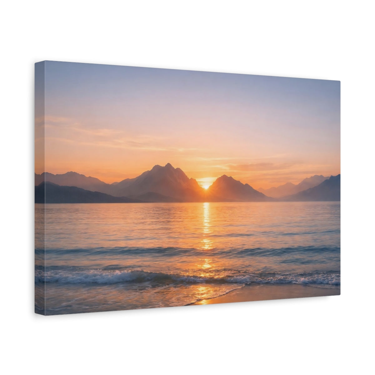 Seascape Mountain Sunrise Sunset Nature - Canvas Wall Art Print
