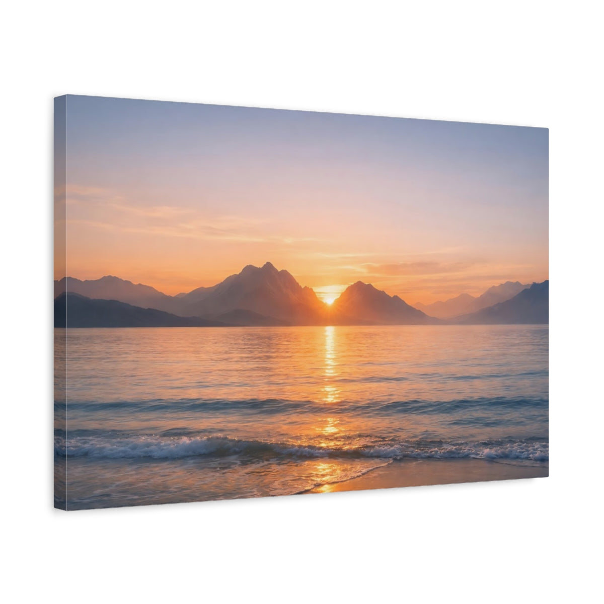 Seascape Mountain Sunrise Sunset Nature - Canvas Wall Art Print