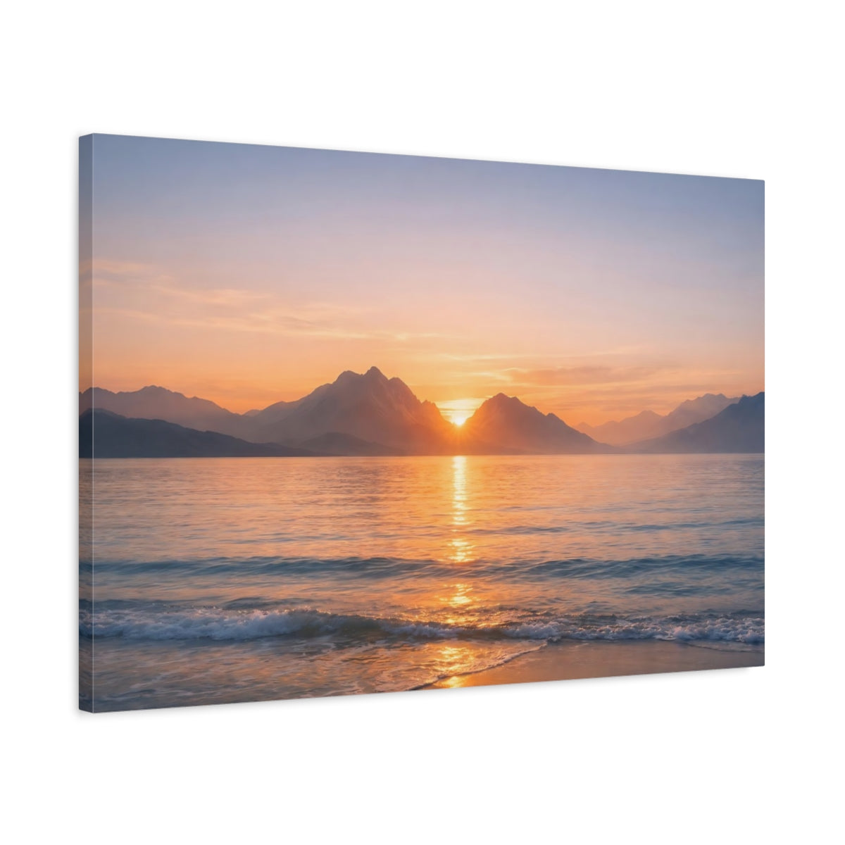 Seascape Mountain Sunrise Sunset Nature - Canvas Wall Art Print