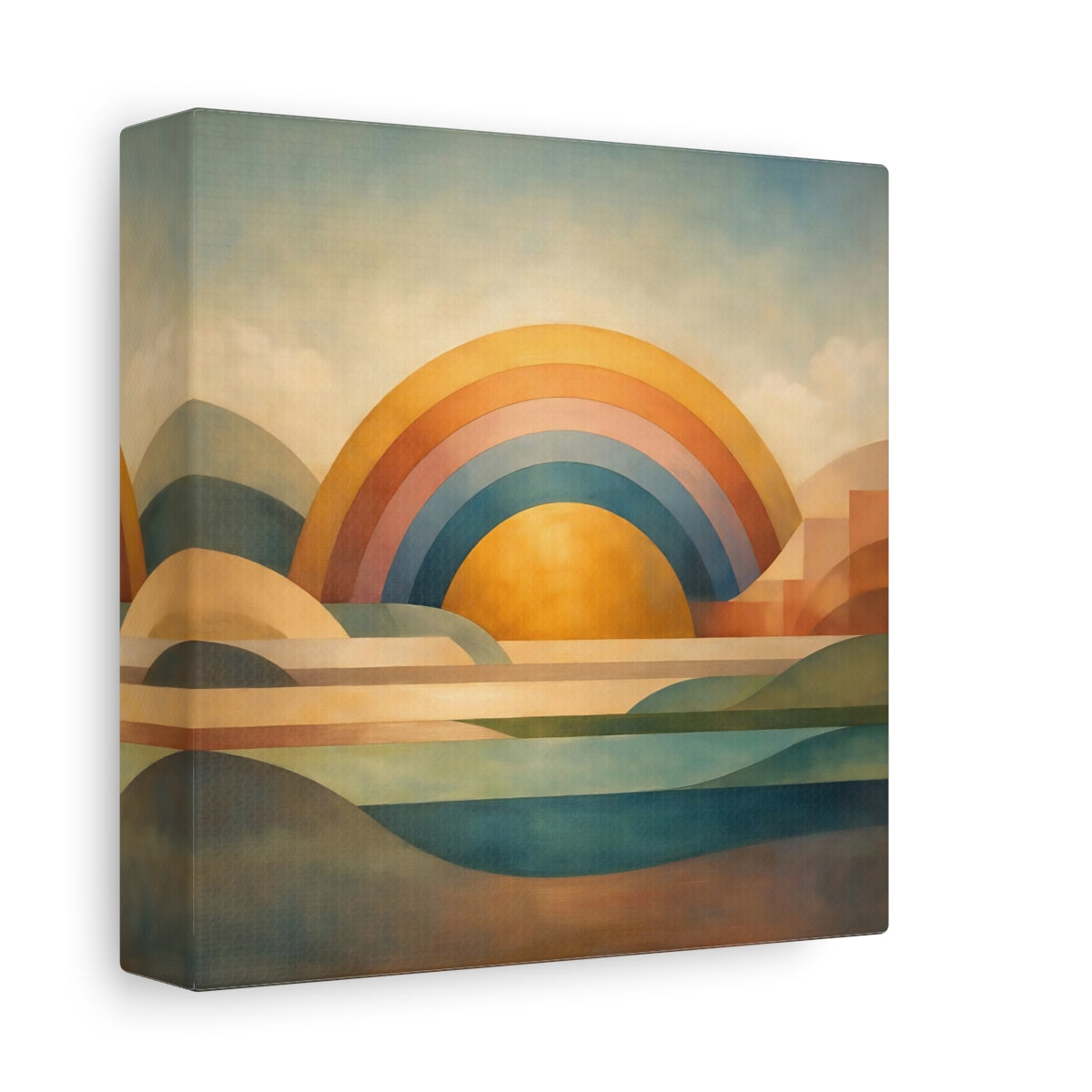 Side Mockup 1. Nature Geometric Sunrise Geometric Sunrise Art shown as stretched canvas wall art