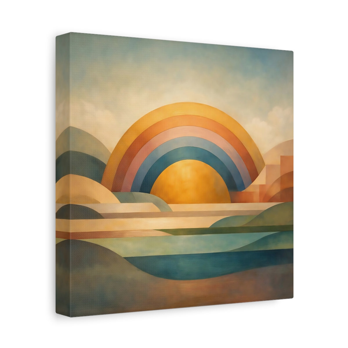 Side Mockup 9. Nature Geometric Sunrise Geometric Sunrise Art shown as stretched canvas wall art
