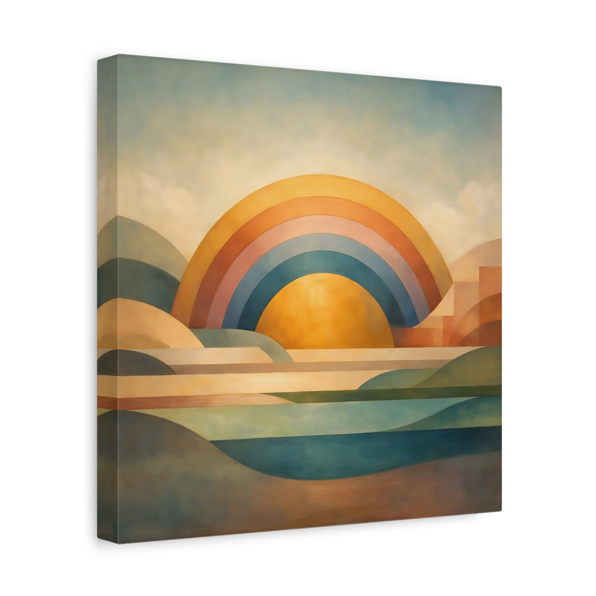 Side Mockup 8. Nature Geometric Sunrise Geometric Sunrise Art shown as stretched canvas wall art
