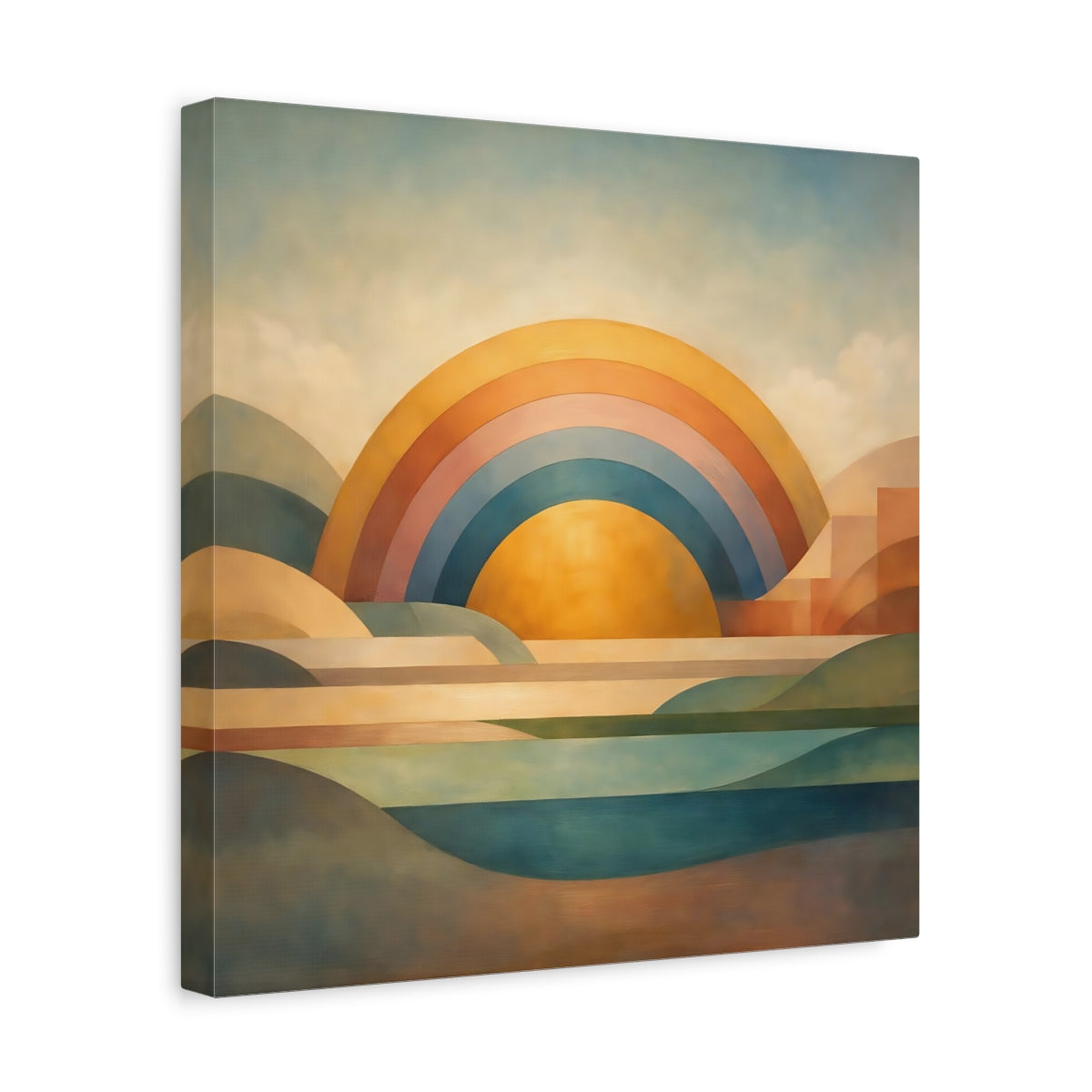 Side Mockup 7. Nature Geometric Sunrise Geometric Sunrise Art shown as stretched canvas wall art