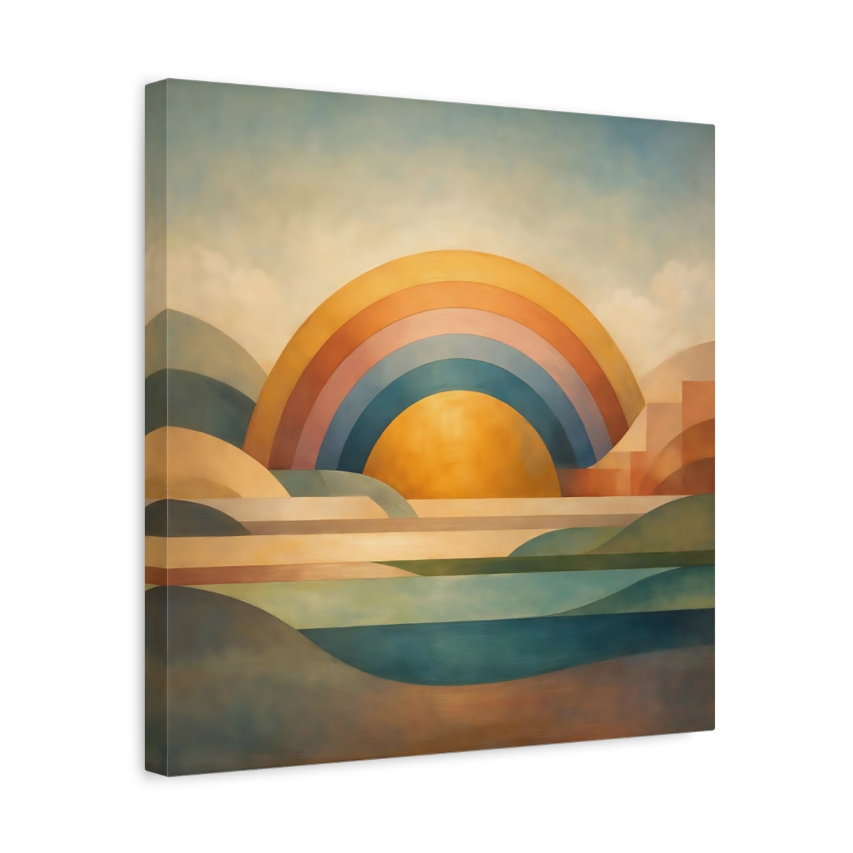 Side Mockup 6. Nature Geometric Sunrise Geometric Sunrise Art shown as stretched canvas wall art
