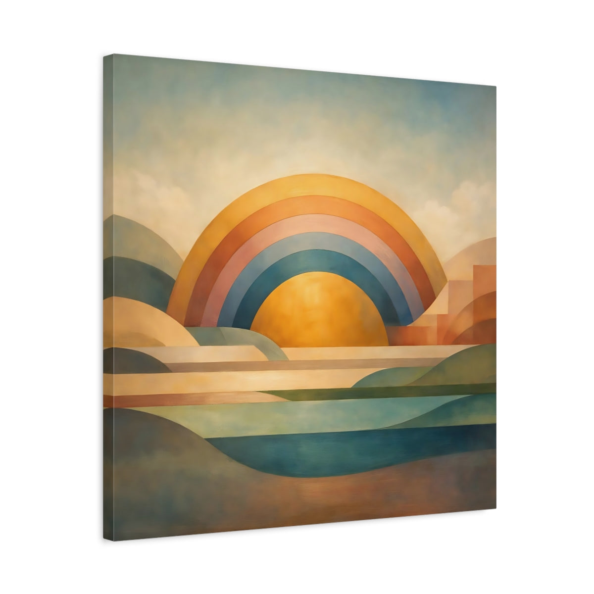 Side Mockup 4. Nature Geometric Sunrise Geometric Sunrise Art shown as stretched canvas wall art