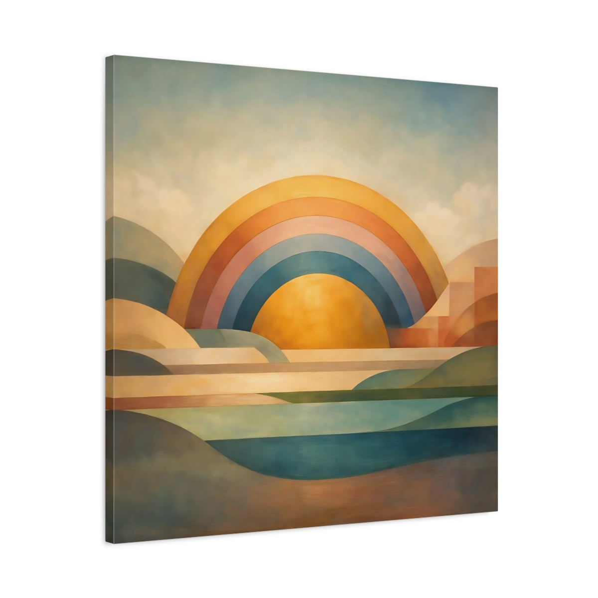 Side Mockup 3. Nature Geometric Sunrise Geometric Sunrise Art shown as stretched canvas wall art