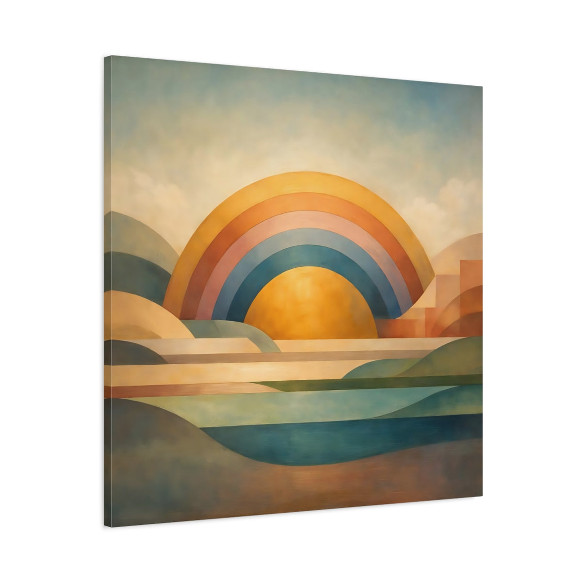 Side Mockup 2. Nature Geometric Sunrise Geometric Sunrise Art shown as stretched canvas wall art
