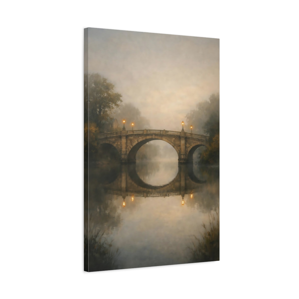 Side Mockup 2. Nature Stone Bridge Misty Stone Bridge shown as stretched canvas wall art