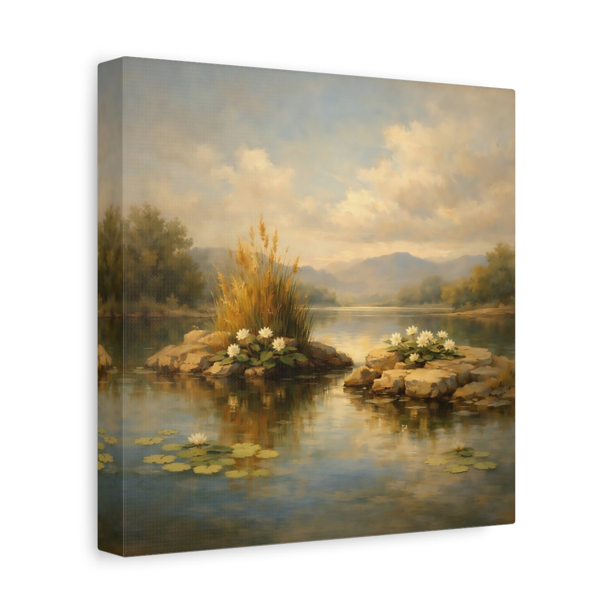 Side Mockup 9. Nature Water Lilies Lake Lily Landscape shown as stretched canvas wall art