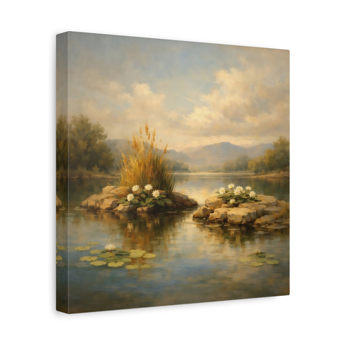 Side Mockup 8. Nature Water Lilies Lake Lily Landscape shown as stretched canvas wall art
