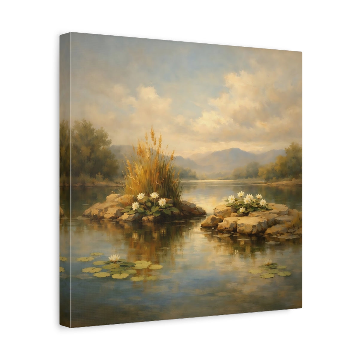 Side Mockup 7. Nature Water Lilies Lake Lily Landscape shown as stretched canvas wall art