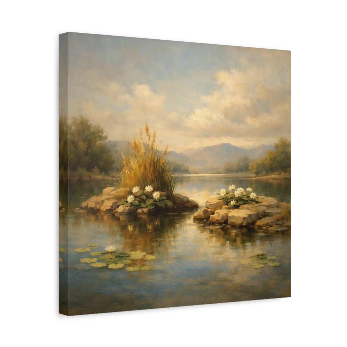 Side Mockup 6. Nature Water Lilies Lake Lily Landscape shown as stretched canvas wall art