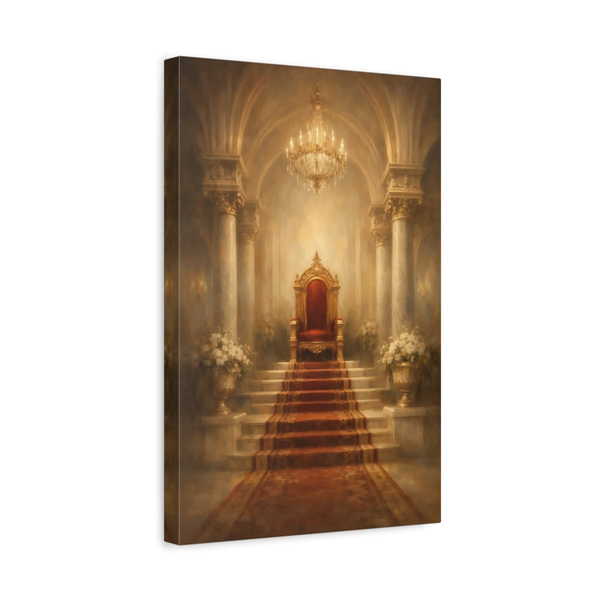 Side Mockup 4. Fairytale Regal Throne Gold And Red shown as stretched canvas wall art