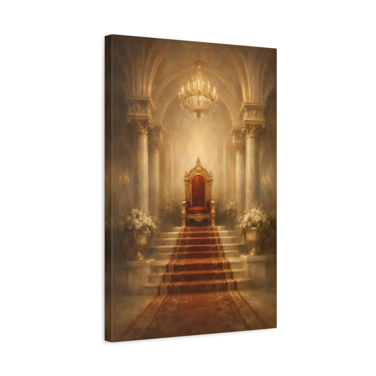 Side Mockup 3. Fairytale Regal Throne Gold And Red shown as stretched canvas wall art