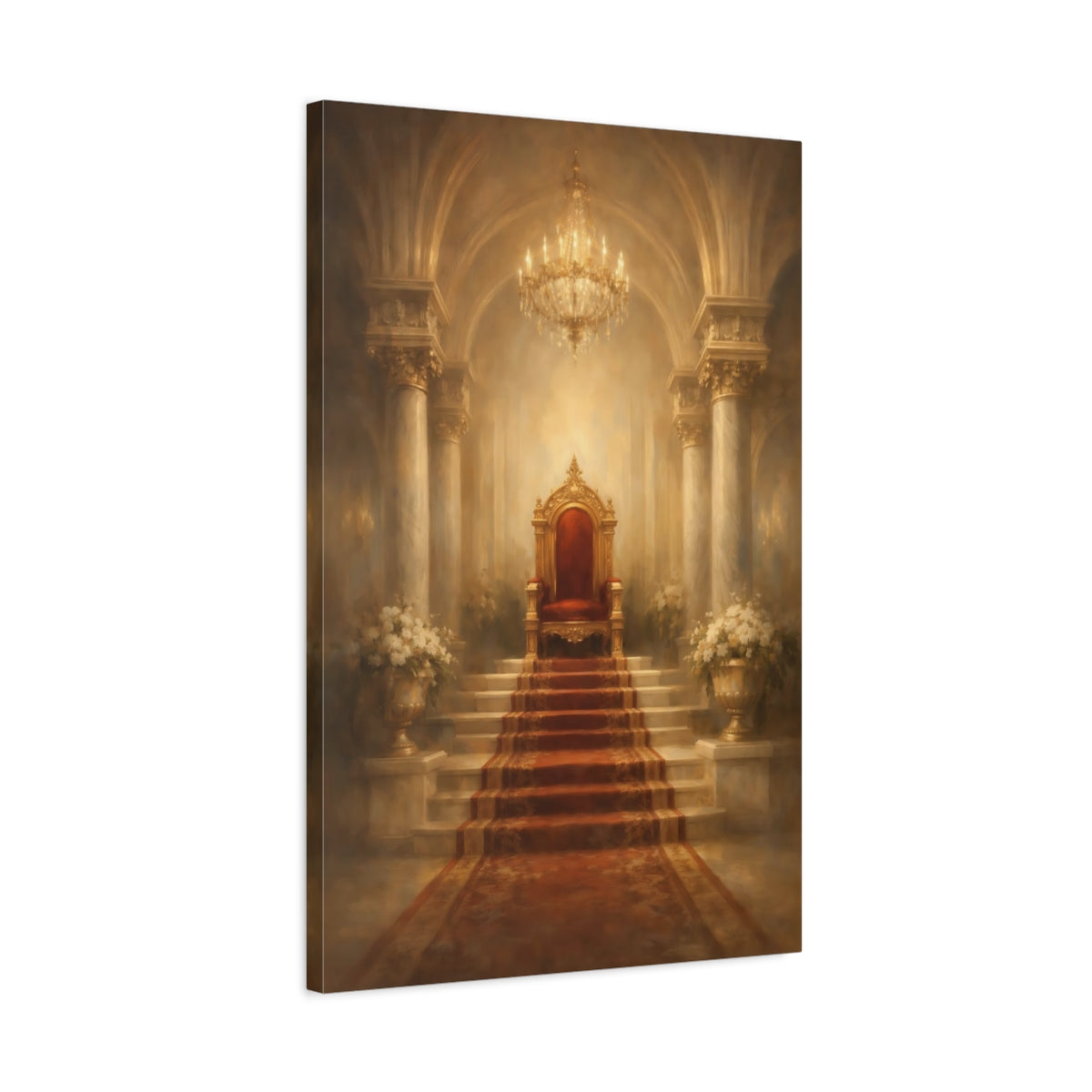 Side Mockup 2. Fairytale Regal Throne Gold And Red shown as stretched canvas wall art