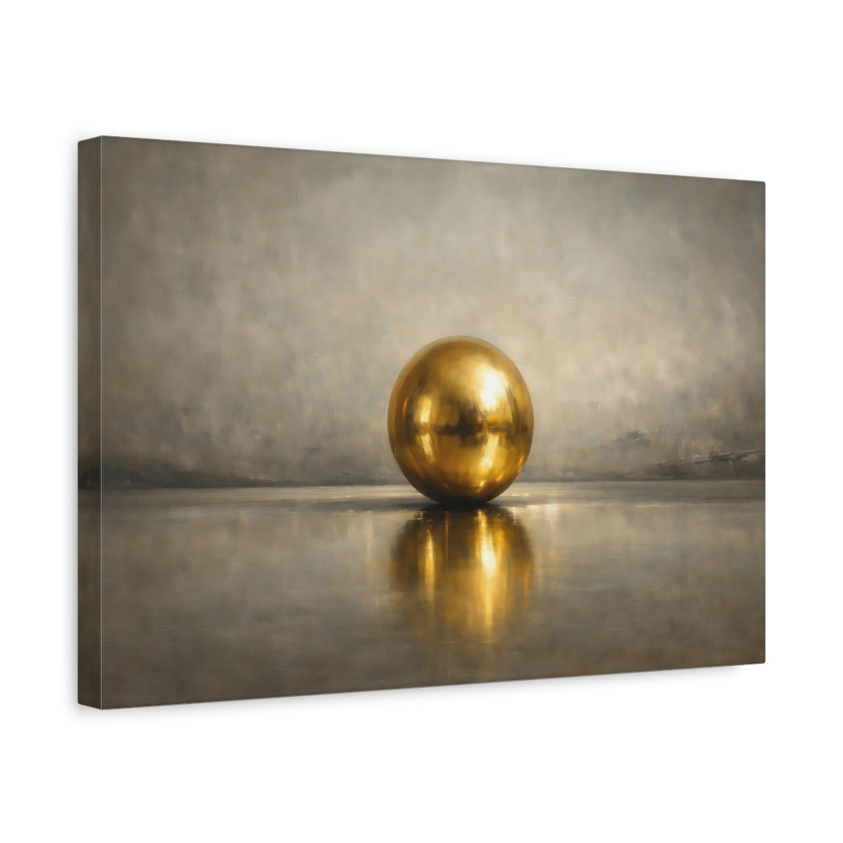 Side Mockup 4. Abstract Golden Sphere Gold And Gray shown as stretched canvas wall art