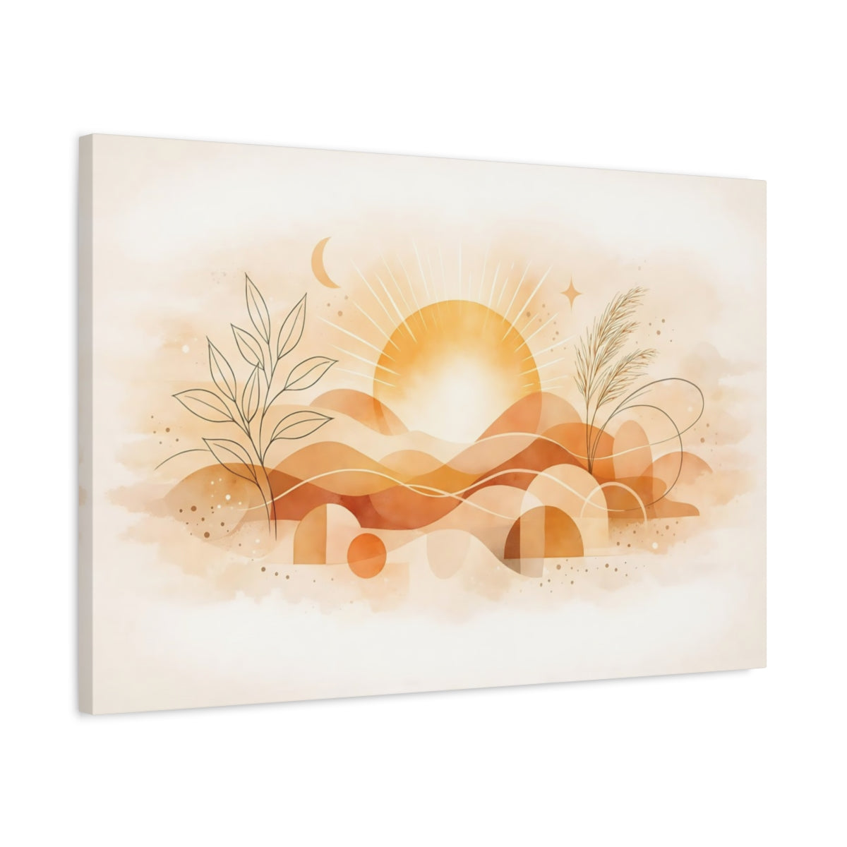 Boho Line Art Sun Nature - Canvas Wall Art Print