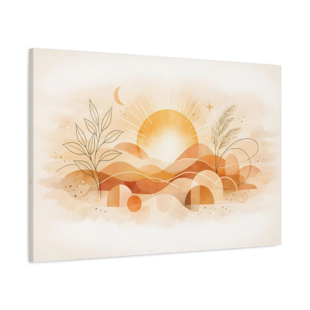 Boho Line Art Sun Nature - Canvas Wall Art Print