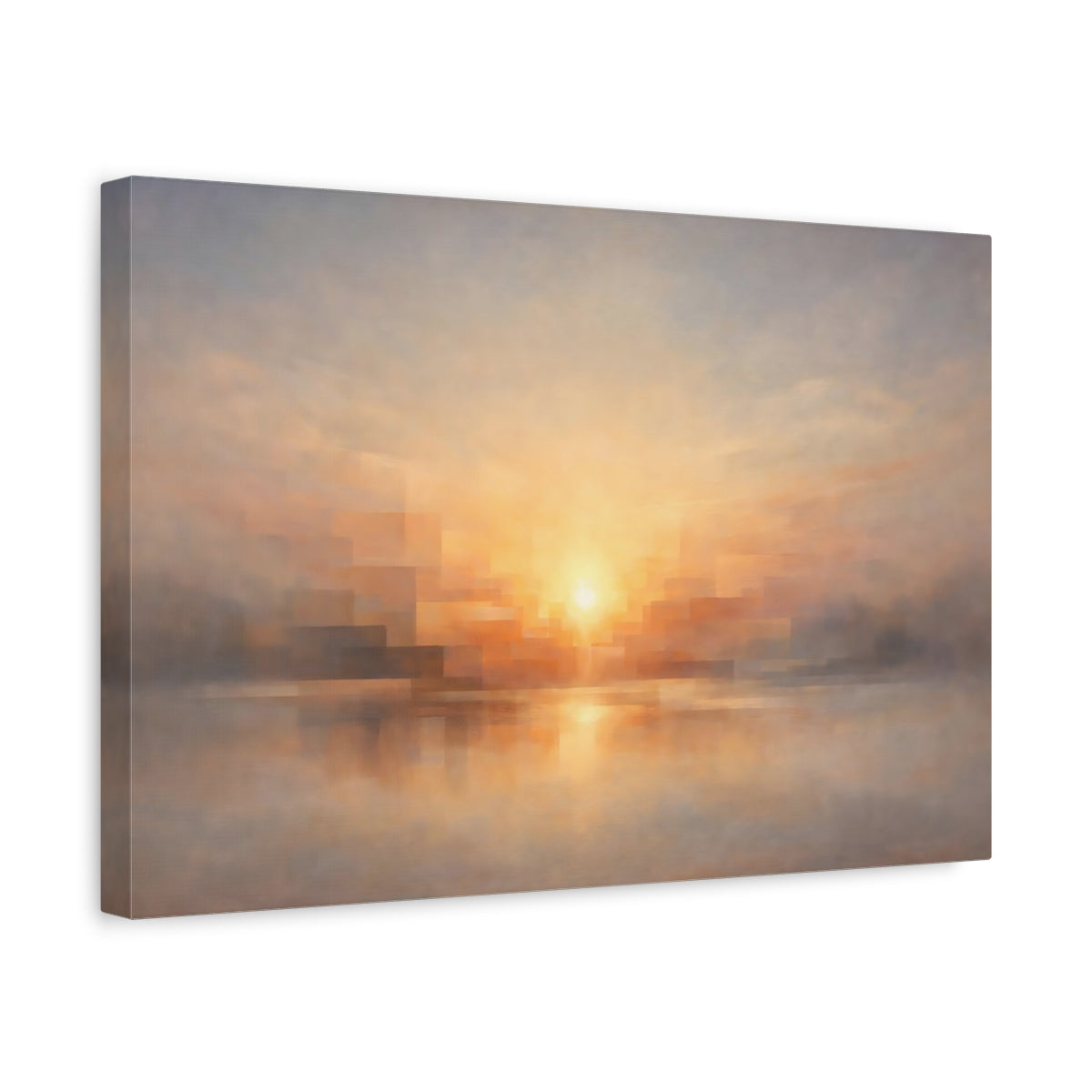 Side Mockup 4. Geometric Dawn Light Emerging Scene shown as stretched canvas wall art