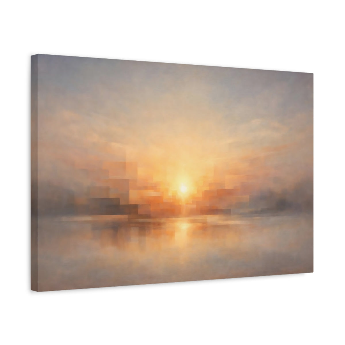 Side Mockup 3. Geometric Dawn Light Emerging Scene shown as stretched canvas wall art