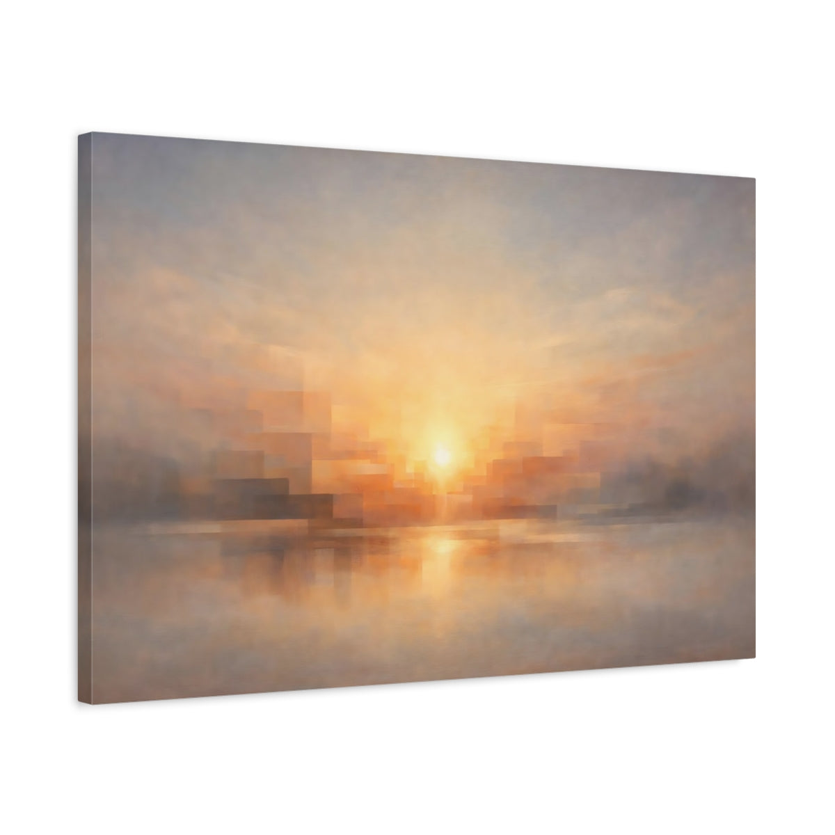 Side Mockup 2. Geometric Dawn Light Emerging Scene shown as stretched canvas wall art