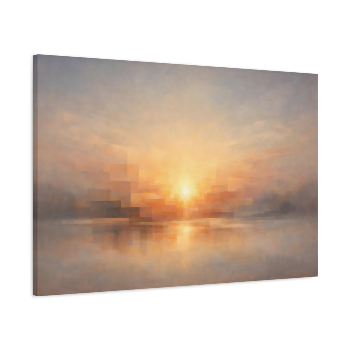 Side Mockup 1. Geometric Dawn Light Emerging Scene shown as stretched canvas wall art