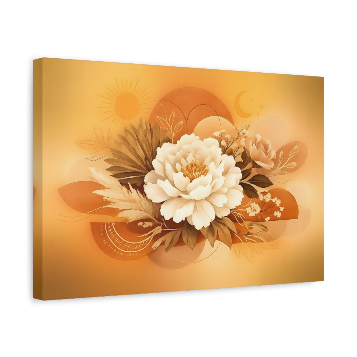 Floral Boho Line Art Peony Flower - Canvas Wall Art Print
