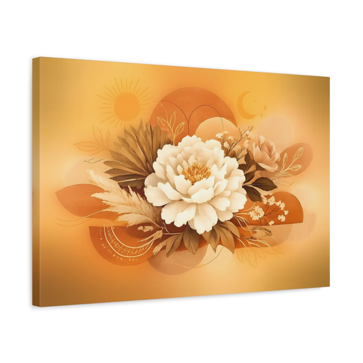 Floral Boho Line Art Peony Flower - Canvas Wall Art Print