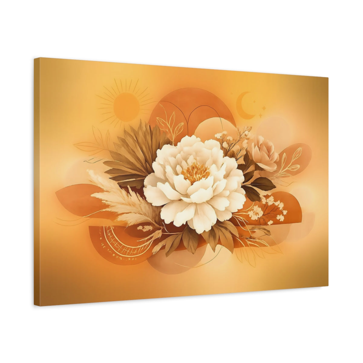 Floral Boho Line Art Peony Flower - Canvas Wall Art Print